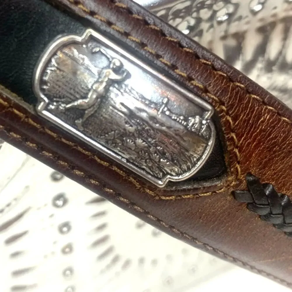 Onyx by Brighton Belt Leather Large Studded Golfer Conches Brown Silver Buckle